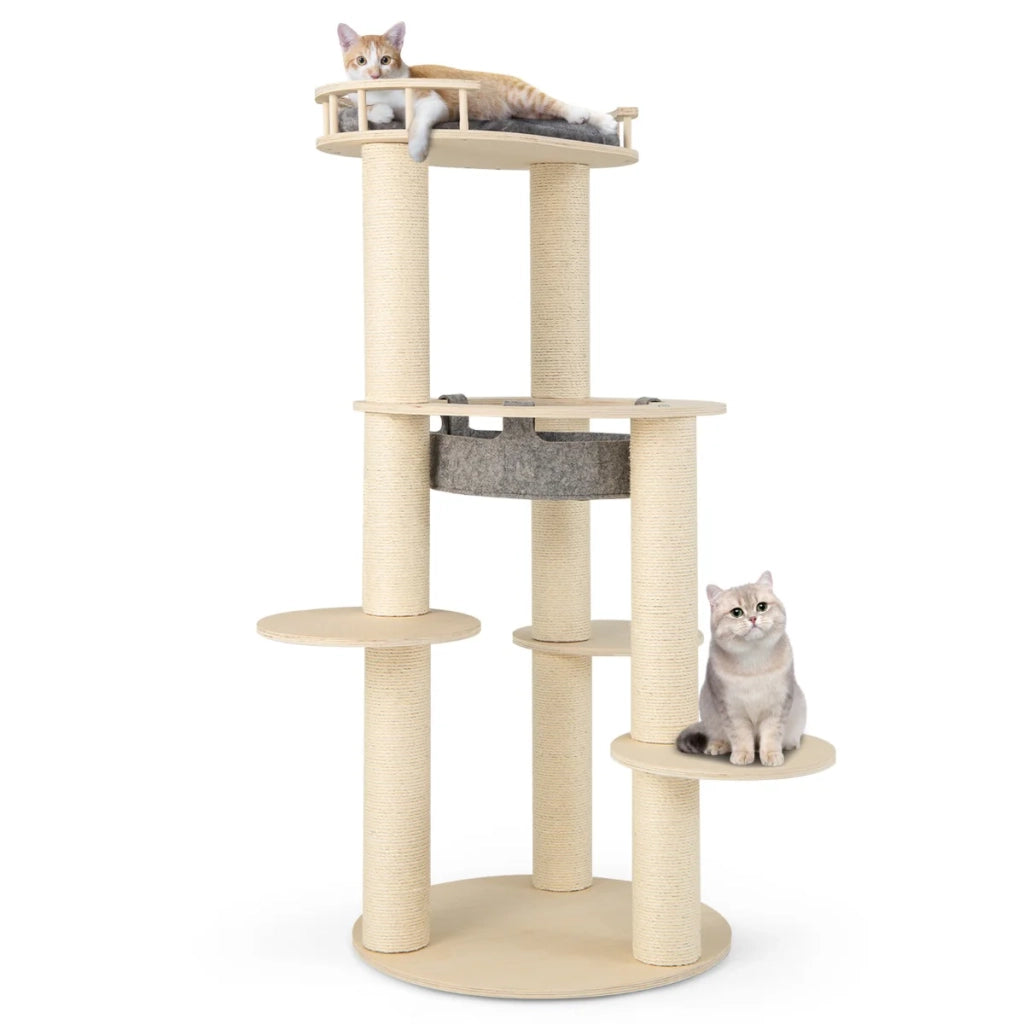Tiragraffi a 6 livelli 66 x 66 x 150 cm resistente trespolo imbottito atmosfera accogliente legno grigio 20_0020539