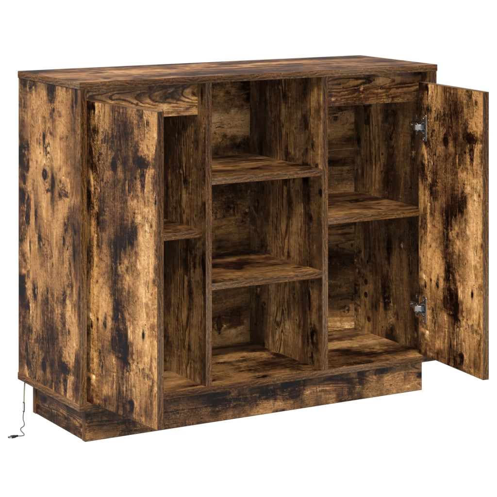 Credenza con LED Rovere Affumicato 90x32x75 cm Legno Compresso