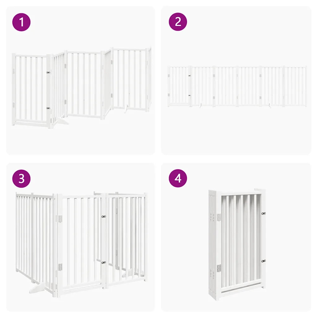 vidaXL Cancello Cani Pieghevole Bianco 6 Pannelli 300cm Massello Abete