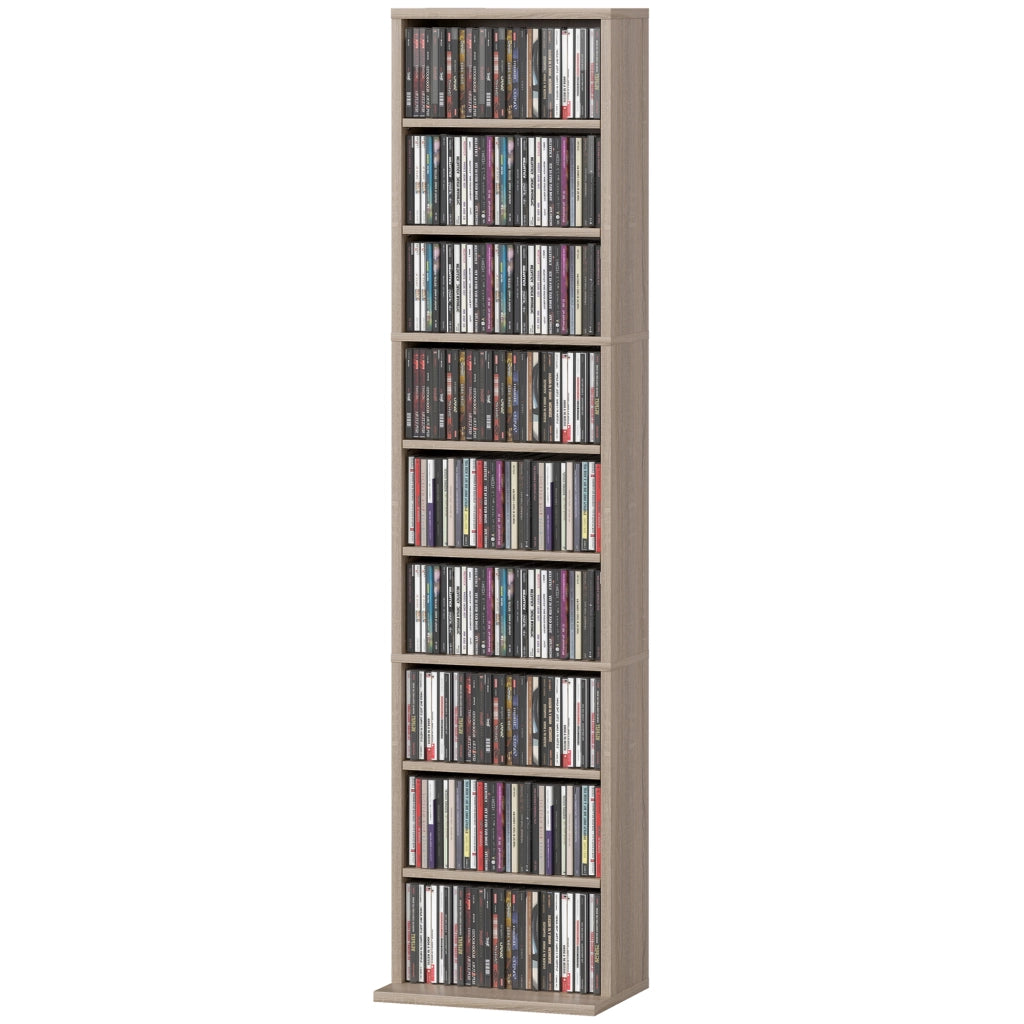 Libreria per CD e DVD ¨C zephmum ¨C 9 compartimenti, 6 ripiani regolabili, 33x24x140 cm, legno naturale