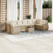 Set Divani da Giardino 11 pz con Cuscini Beige in Polyrattan 3221877