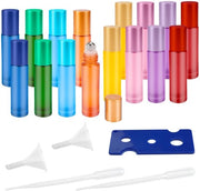 Set di flaconi in vetro soffiato per roll-on - 10 ml - 16 pezzi - palline in acciaio inossidabile - protezione rafforzata - flaconi con boccaglio in vetro soffiato - set di flaconi per roll-on