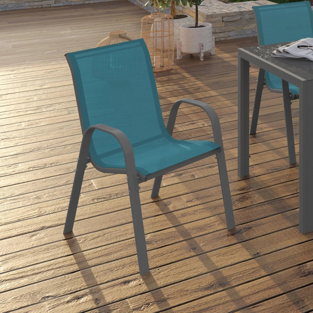 Set di 4 sedie da giardino impilabili LYMA in metallo e textilene di colore blu anatra