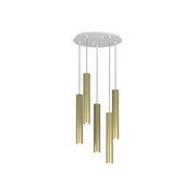 Lampadario Tondo Industrial-Minimal Xeana Metallo Bianco Ottone 5 Luci Gu10