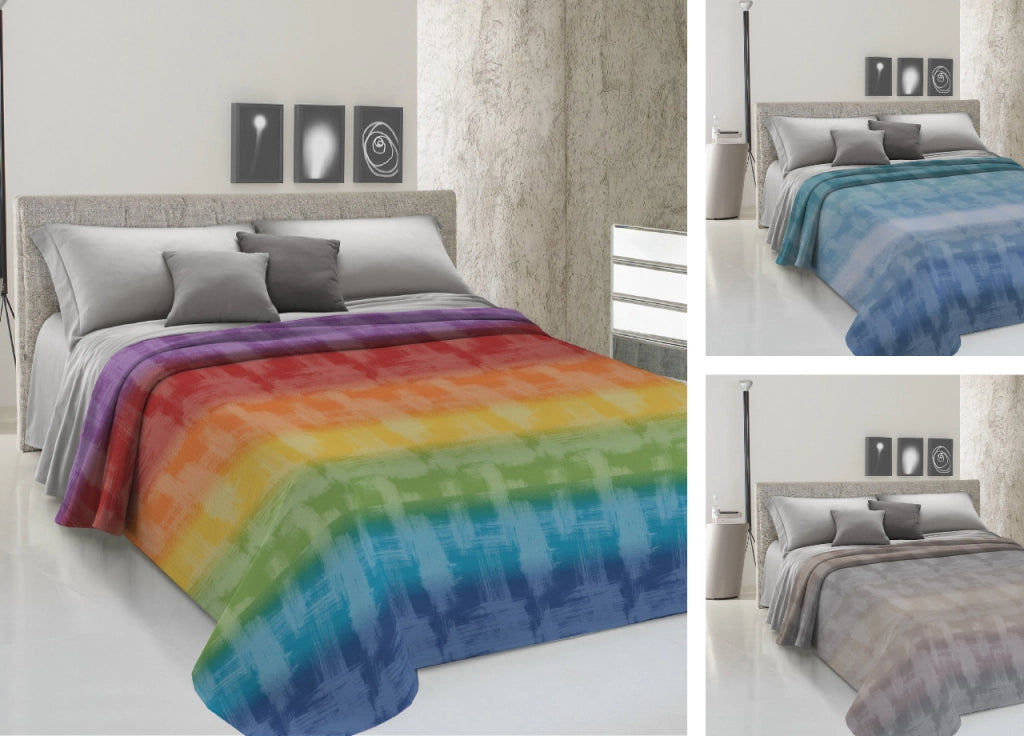Copriletto Piquet Primavera Estate 100% Cotone Disegno Arcobaleno - Singolo - Multicolore