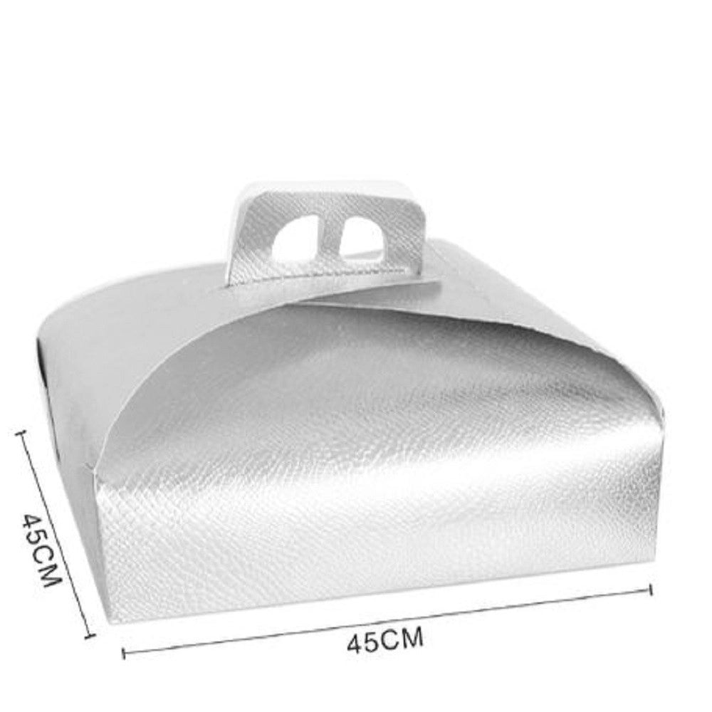 Trade Shop - Set 3pz Scatola Porta Torta Argento 45x45cm Dolci Pasticceria Festa Party 58017 -
