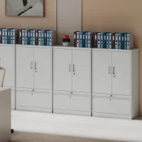 Mobile da Ufficio in Acciaio con Ripiano Interno Regolabile e Cassetto, 80x40x130 cm, Bianco