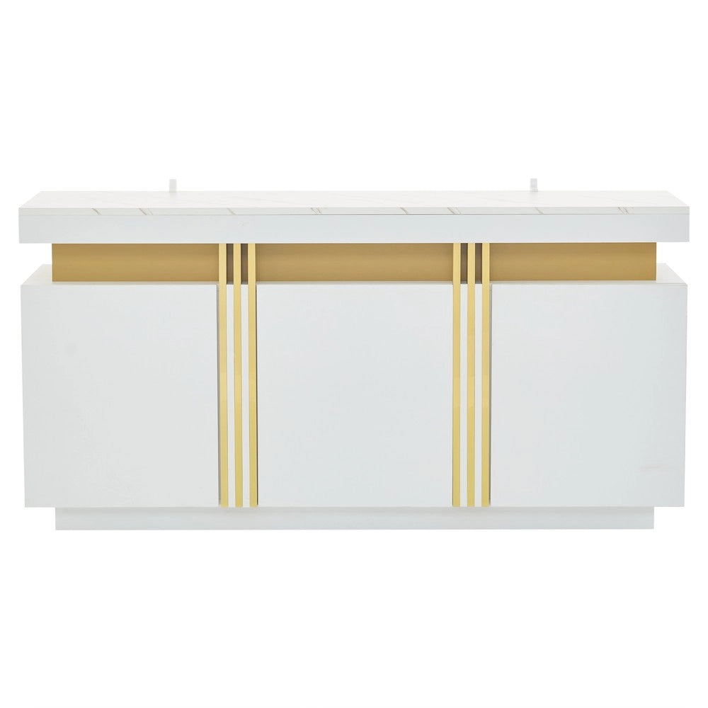 Credenza Moderna con 3 Ante ¨C MINIMAL ¨C Bianco, Ripiani Regolabili, 140x38x70