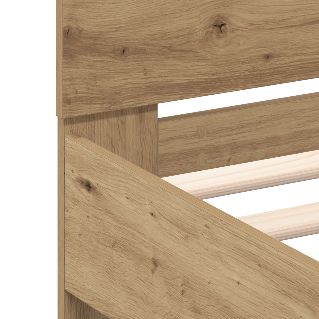 Letto  con luci LED Rovere Artigianale 90x200 cm Legno Ingegnerizzato