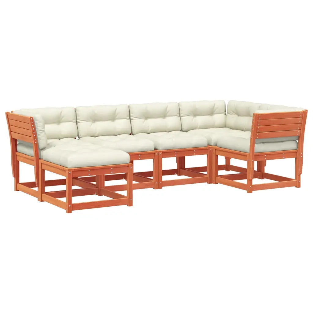 Set Divani Giardino 6pz con Cuscini Marrone Cera Massello Pino 3217037
