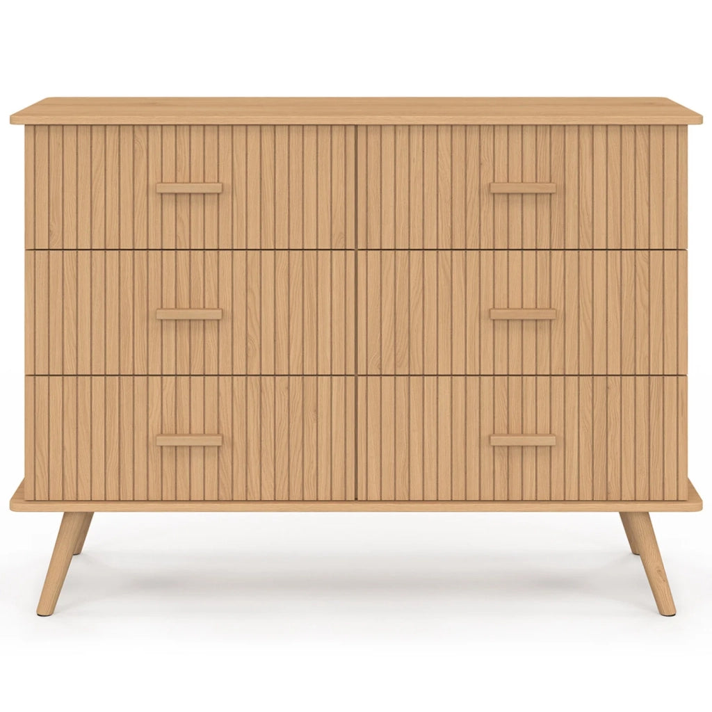 IDMarket - JULIETTE Cassettone a 6 cassetti da 110 cm con doghe in legno color rovere