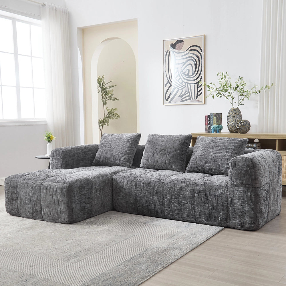 Divano angolare moderno - Xylo - 3 posti in L, chenille, grigio