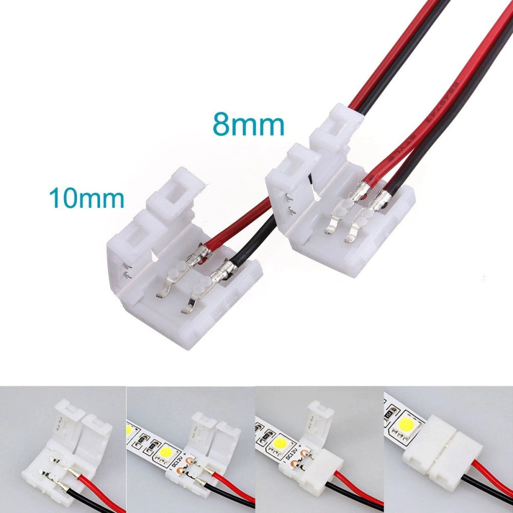 Trade Shop - 2x Connettore Singolo A Clip 8mm Per Striscia Strip Led Monocolore Smd -