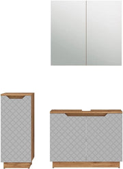 Set di mobili da bagno Lotta, Rovere/grigio con struttura in piastrelle, 3 parti