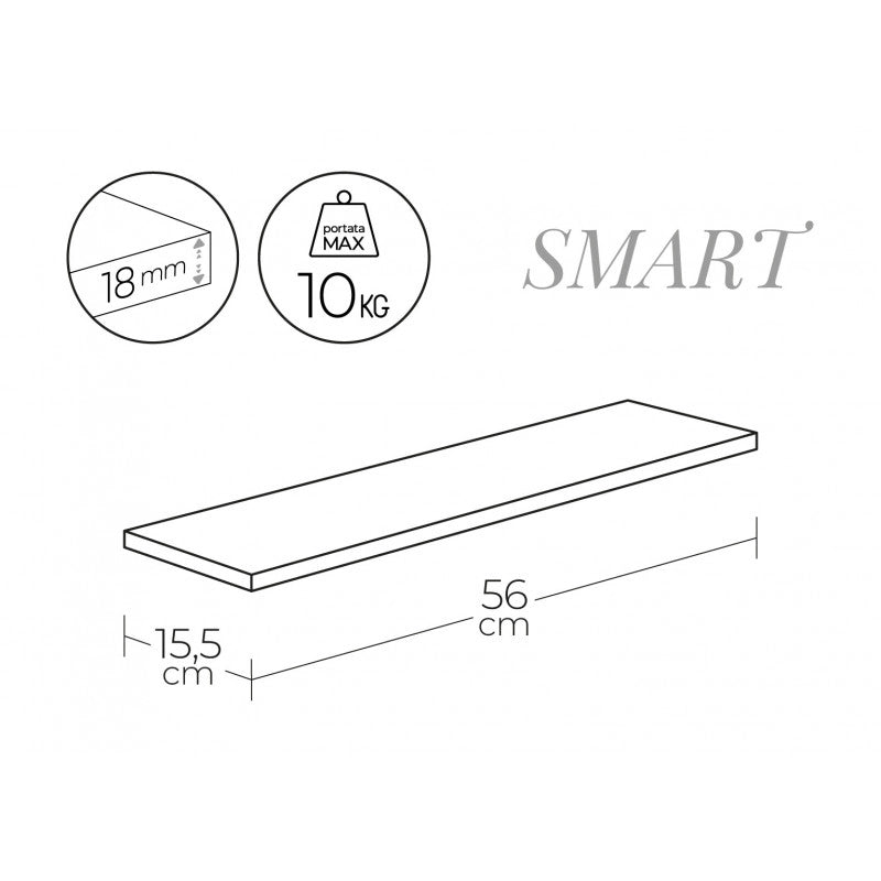 Mensola da Muro, Scaffale Legno, Mensola da Parete, Bianco, 56x15,5x1,8 cm - Smart