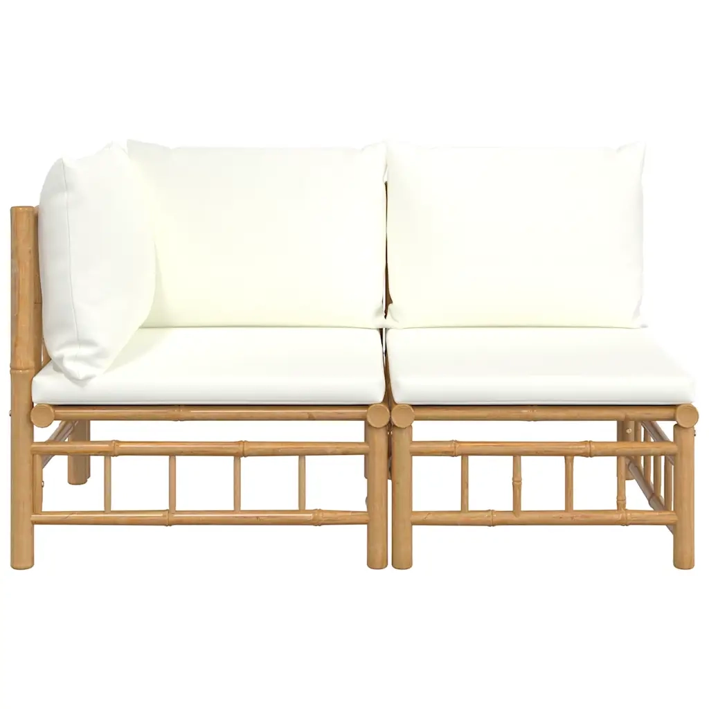 Salotto da Giardino-Set Salotto da Giardino 2pz con Cuscini Bianco Crema in Bamb¨´ 917462