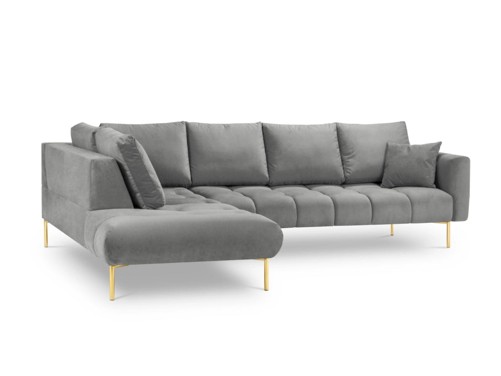 Cosmopolitan Design - Divano angolare sinistro "Hastings" 5 posti in velluto grigio 