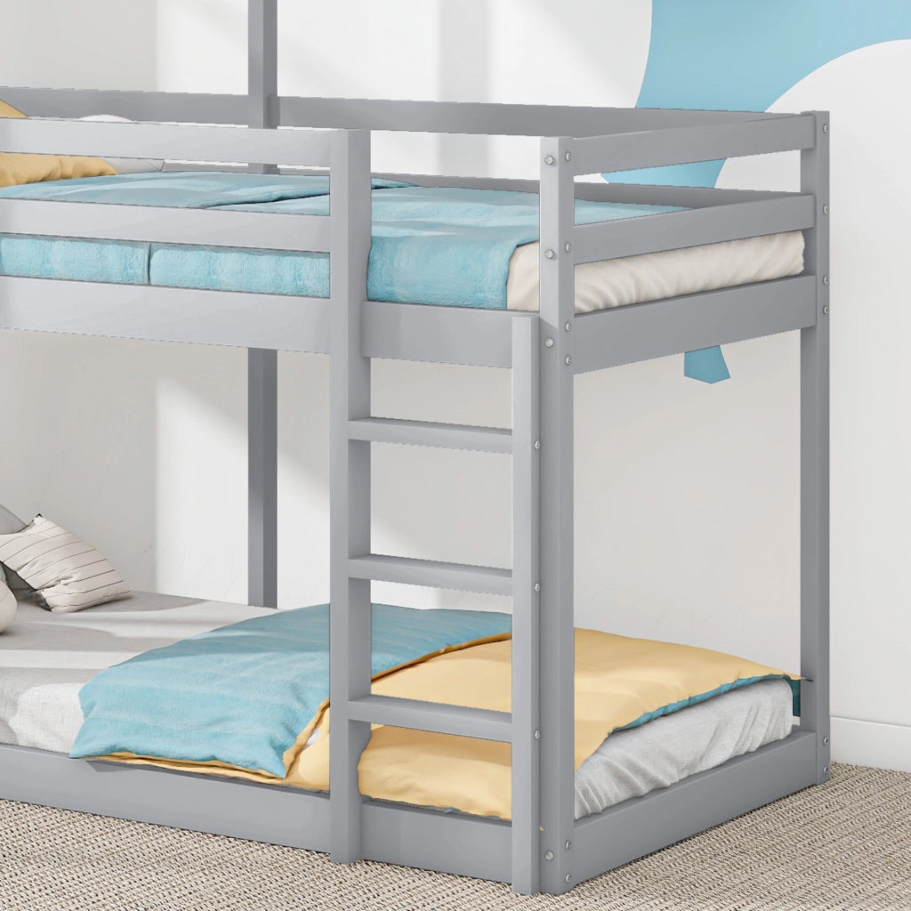 Letto a castello 90x200 cm; con sponda di sicurezza; legno; grigio (Senza materasso)