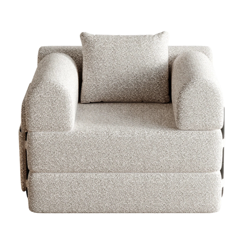 Divano letto 2 in 1 con vano portaoggetti nel bracciolo in chenille khaki