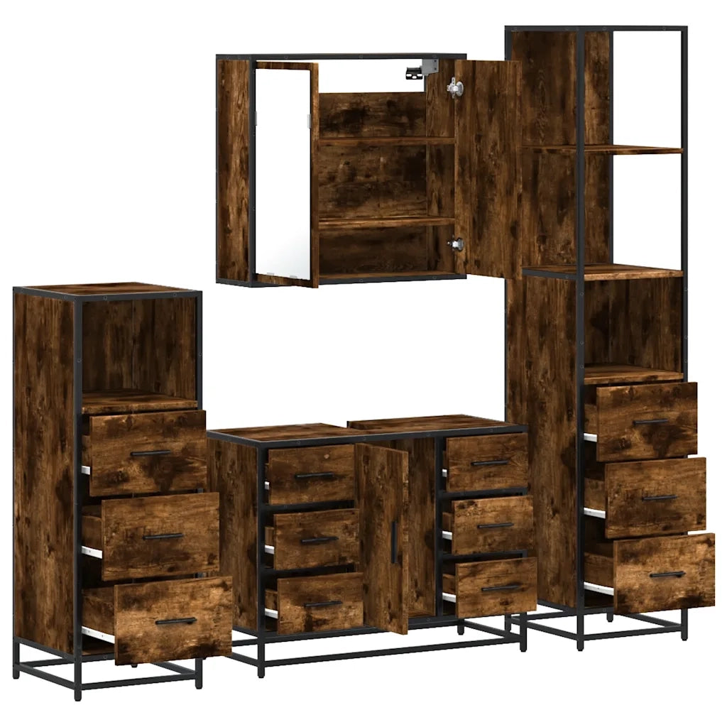 vidaXL Set Mobili da Bagno 4 pz Rovere Fumo in Legno Multistrato