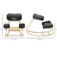 Sedia Inginocchiatoio Ergonomica in Legno di Betulla con Cuscino, 51x69x58 cm, Nero