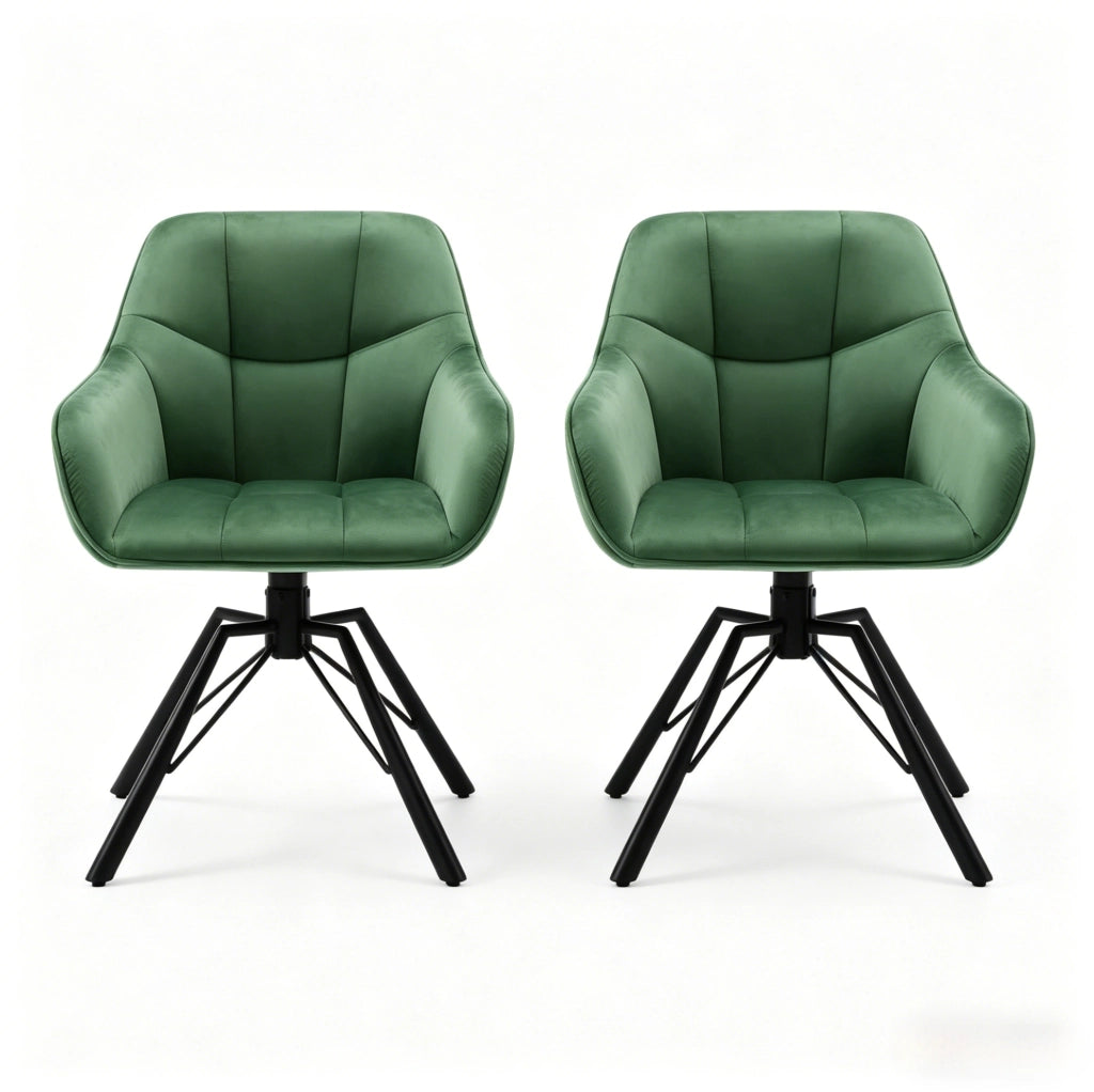 Set di 2 sedie da pranzo girevoli in velluto verde scuro