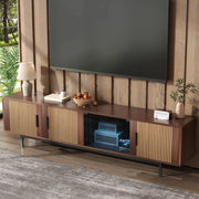 OKWISH Mobile TV con 2 Ante in Vetro Temperato e LED, Stile Moderno, MDF, Nero e Noce, 200 x 35 x 53 cm
