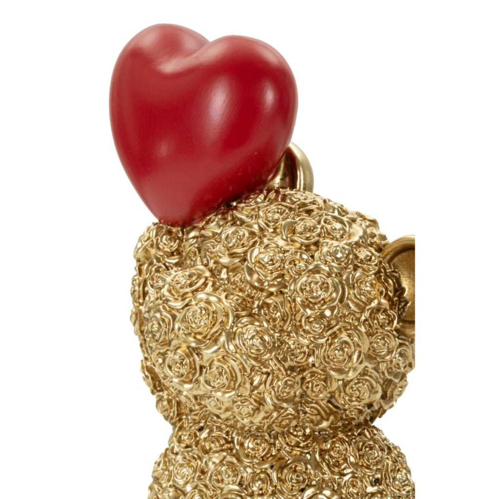 Scultura decorativa Orsetto con cuore in poliresina oro