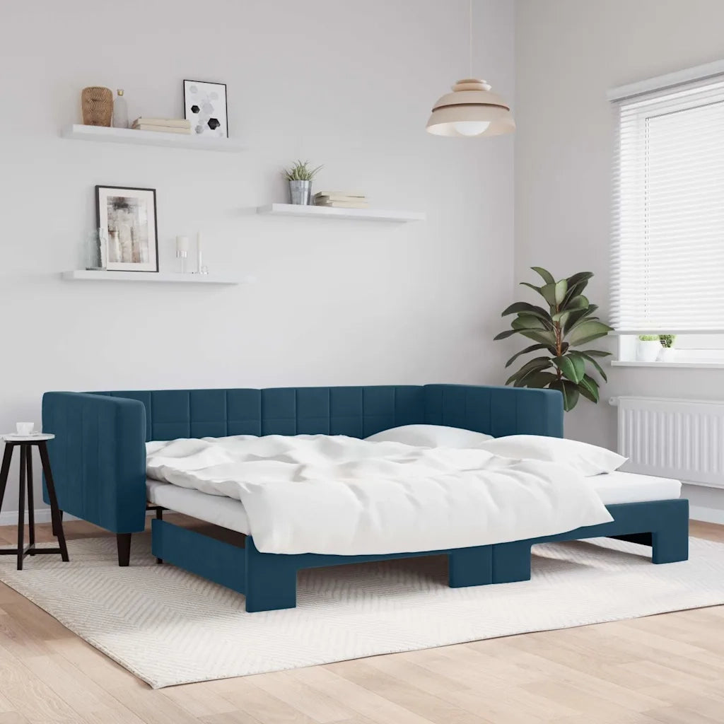 Divano Letto con Letto Estraibile-Sofa Letto-Daybed Blu 100x200 cm in Velluto 229542