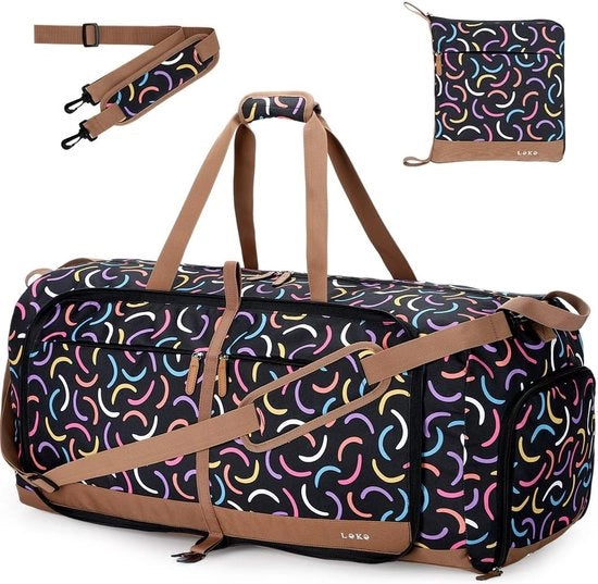 Borsa sportiva pieghevole con tas per weekend per donna con tasca per scarpe, Strisce colorate