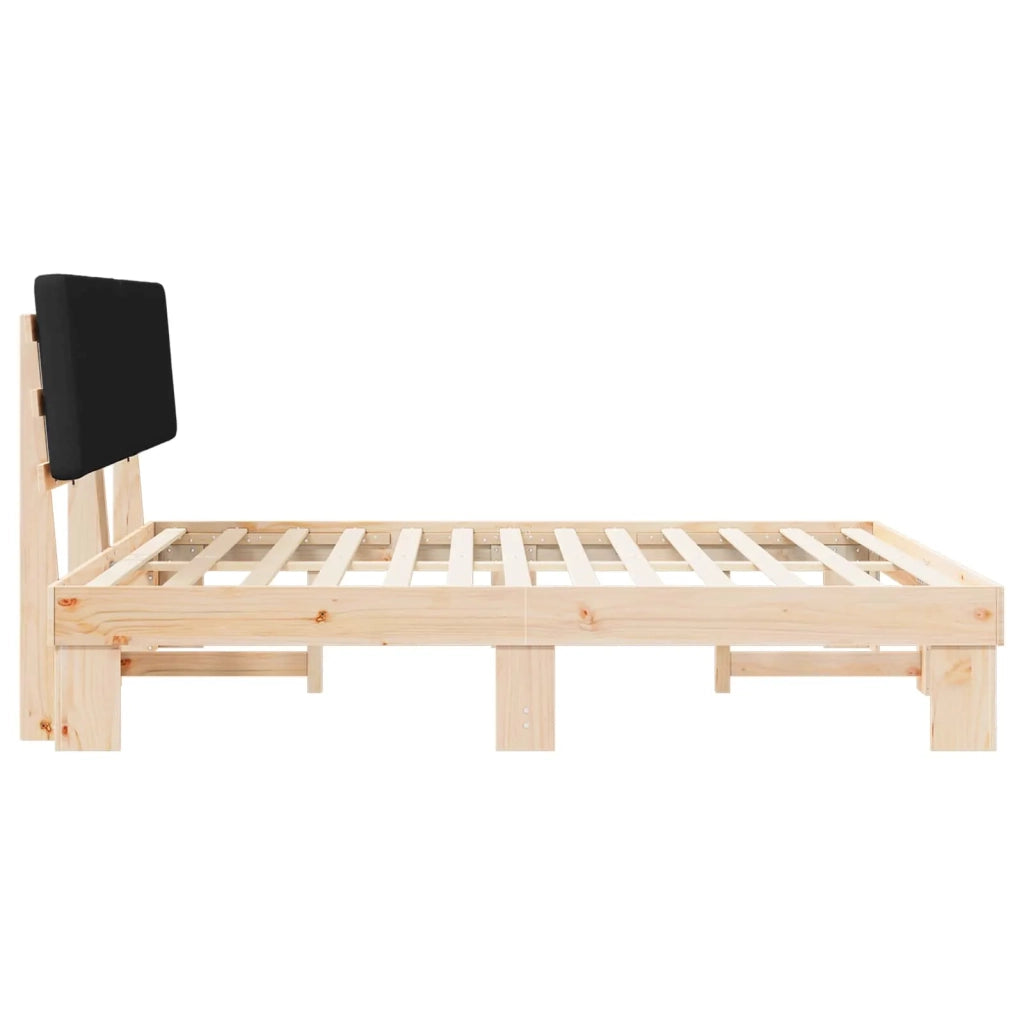 Letto con Testiera Rivestita Nero 200 x 200 cm Pino massello