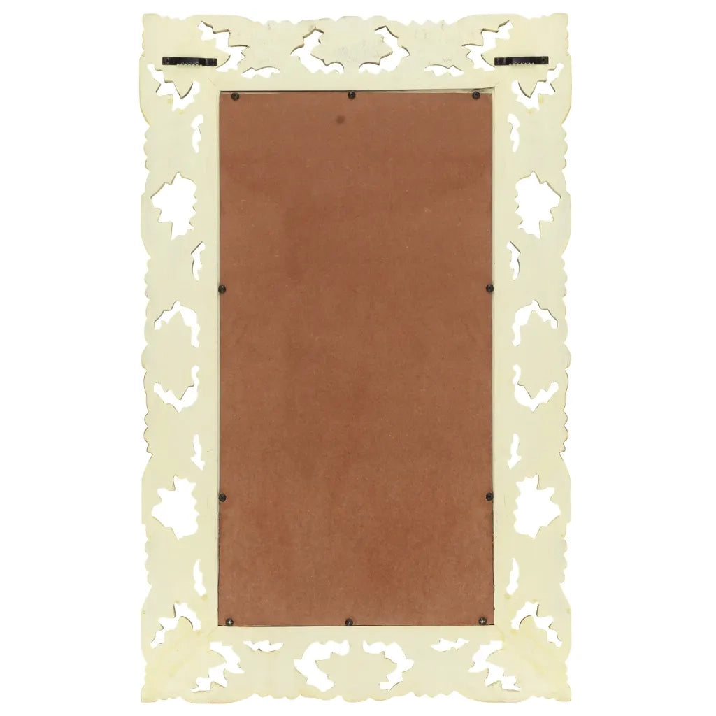 Specchio Intagliato a Mano Bianco 80x50 cm in Massello di Mango 321642