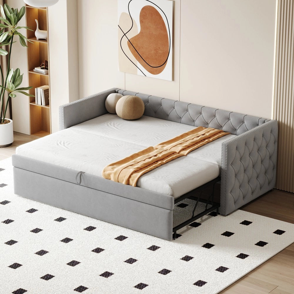 Letto Imbottito Estraibile con Rete a Doghe ¨C Xylo ¨C Velluto Grigio Chiaro 90x200
