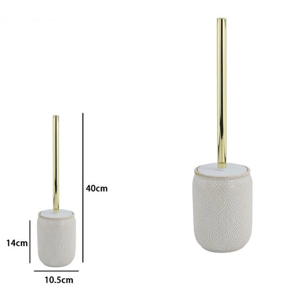 Trade Shop - Portascopino Bagno Wc Toilette Bianco Design Etnico Bordo Dorato Con Scopino 87793 -