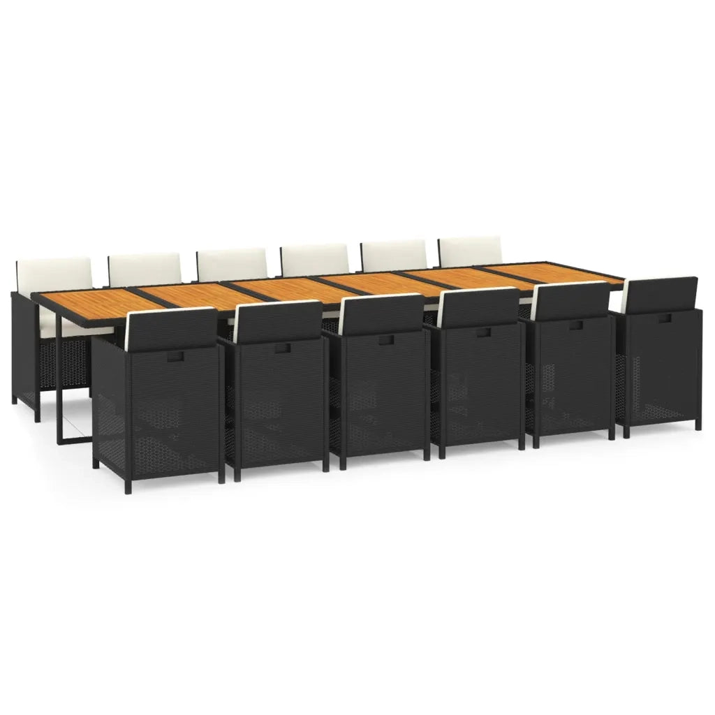 Set da Pranzo per Giardino 13 pz con Cuscini in Polyrattan Nero