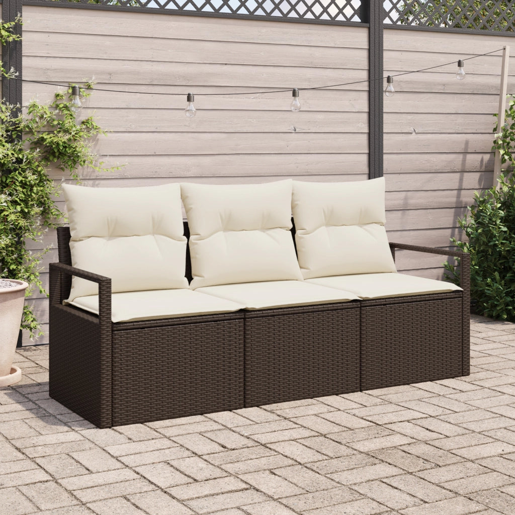 Set di Divani da Giardino  3 Pezzi con Cuscini Marrone Polyrattan