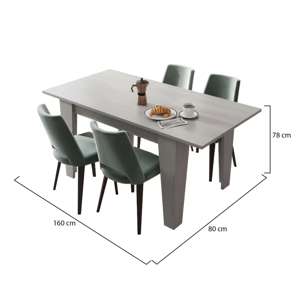 Pizzoli, Tavolo Allungabile Allungabile, 160x80x78h cm Grigio Cemento