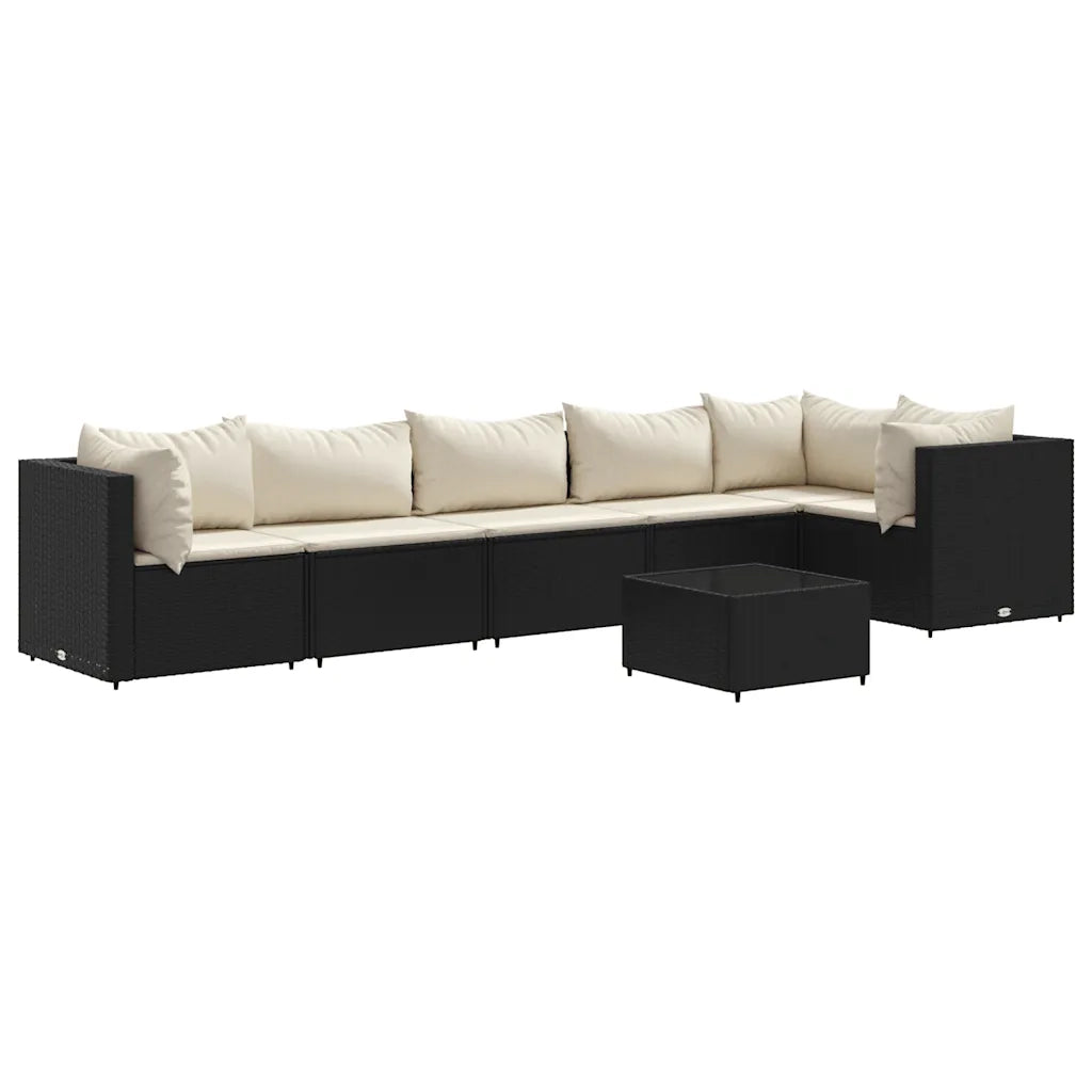 Set Salotto da Giardino con Cuscini 7pz Nero Polyrattan
