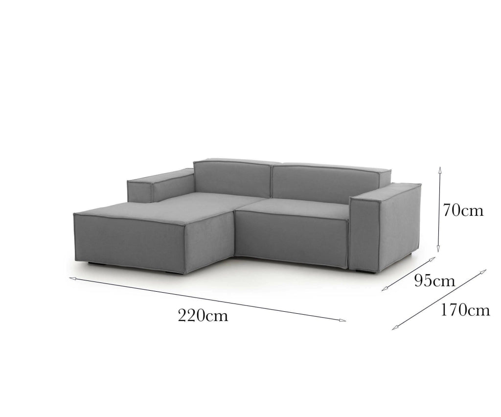 Divano fisso Alhoa, Divano componibile a 2 posti con penisola sinistra, Made in Italy, SofÒ  moderno in tessuto, Cm 220x170h70, Grigio