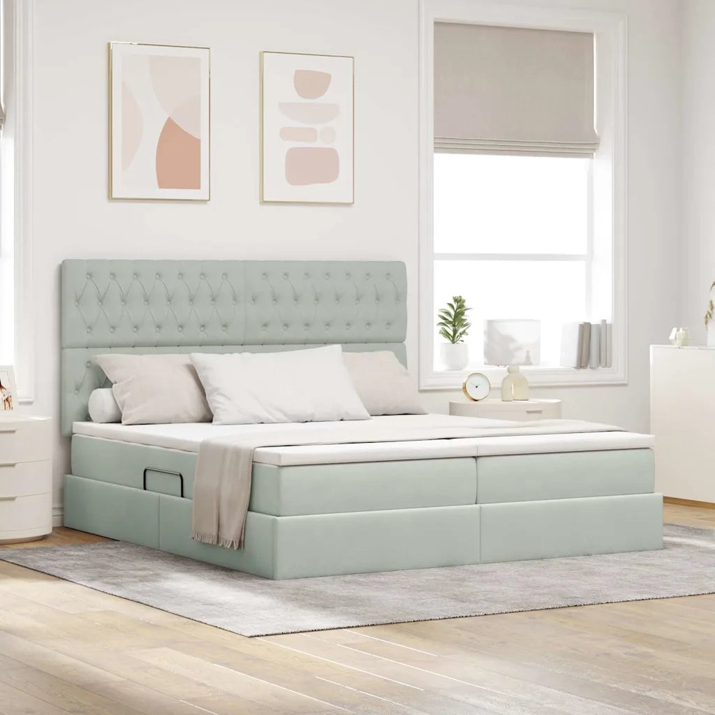 Letto con Contenitore Grigio chiaro 200 x 200 cm Velluto