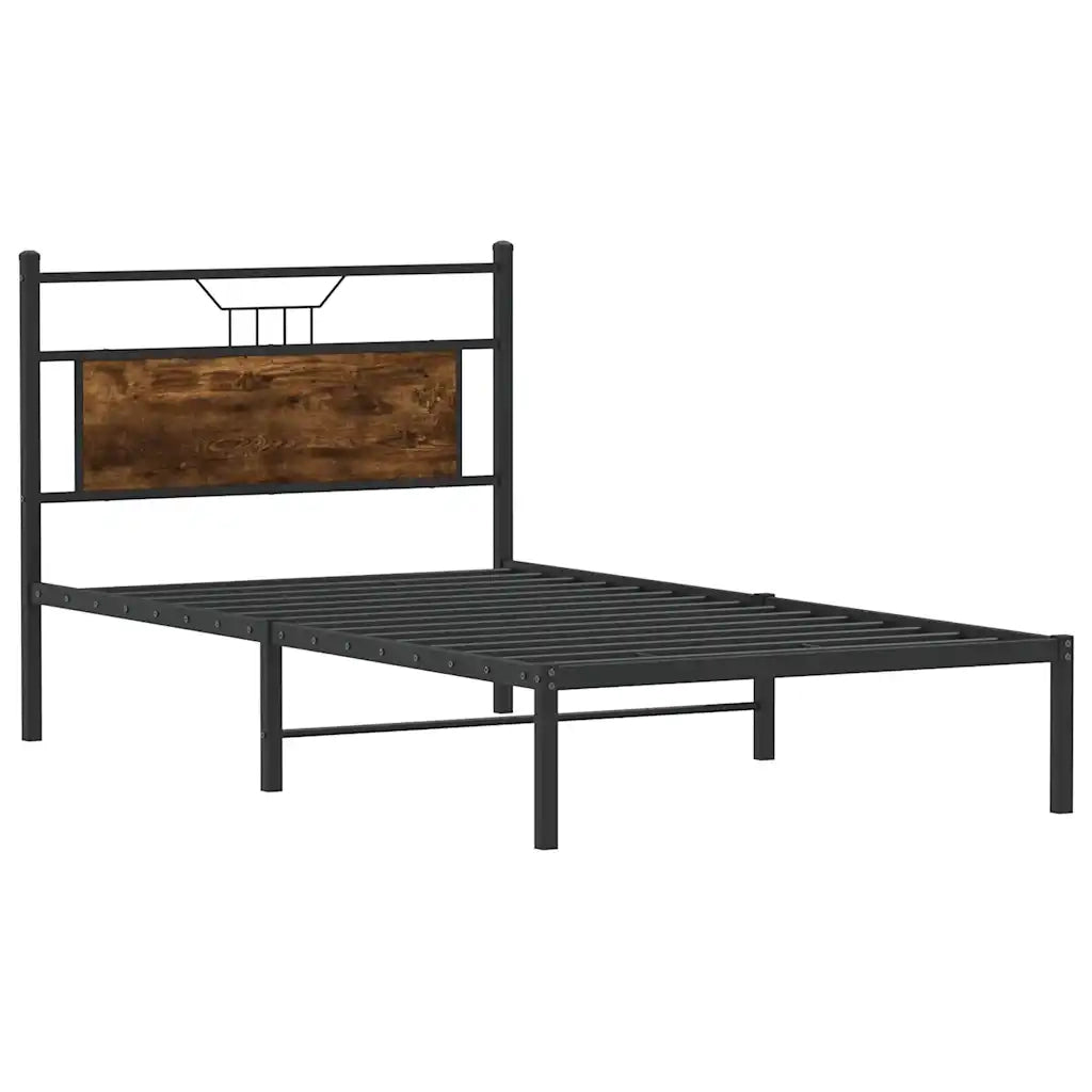 Letto singolo | Letto per adulti | Giroletto senza Materasso Rovere Fumo 100x190 cm in Truciolato