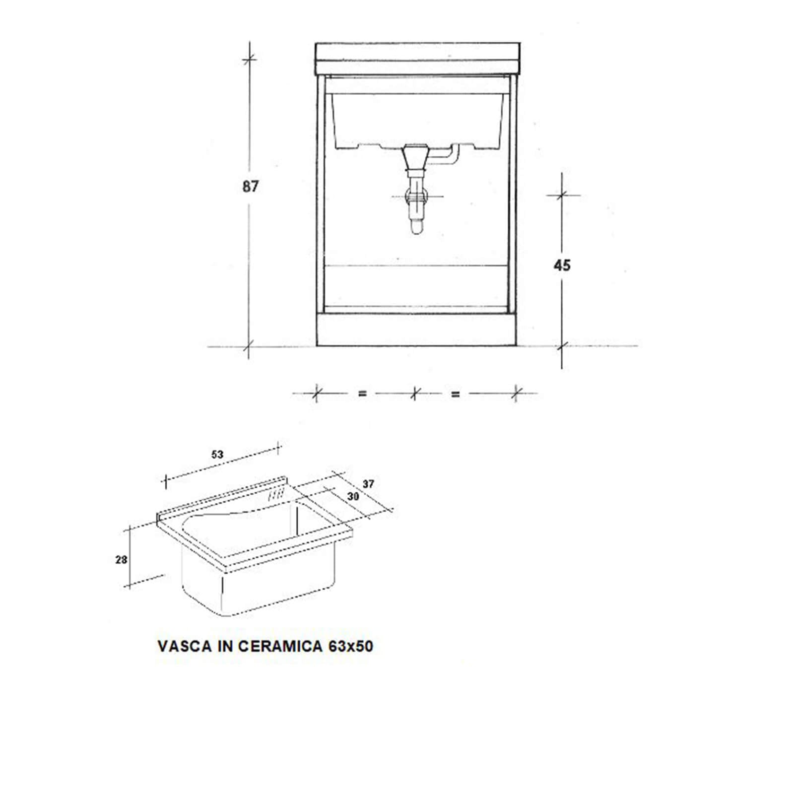 Mobile Lavatoio 63x50x87 cm 2 Ante Asse in Legno Montegrappa Acqua Marella Bianco Lucido
