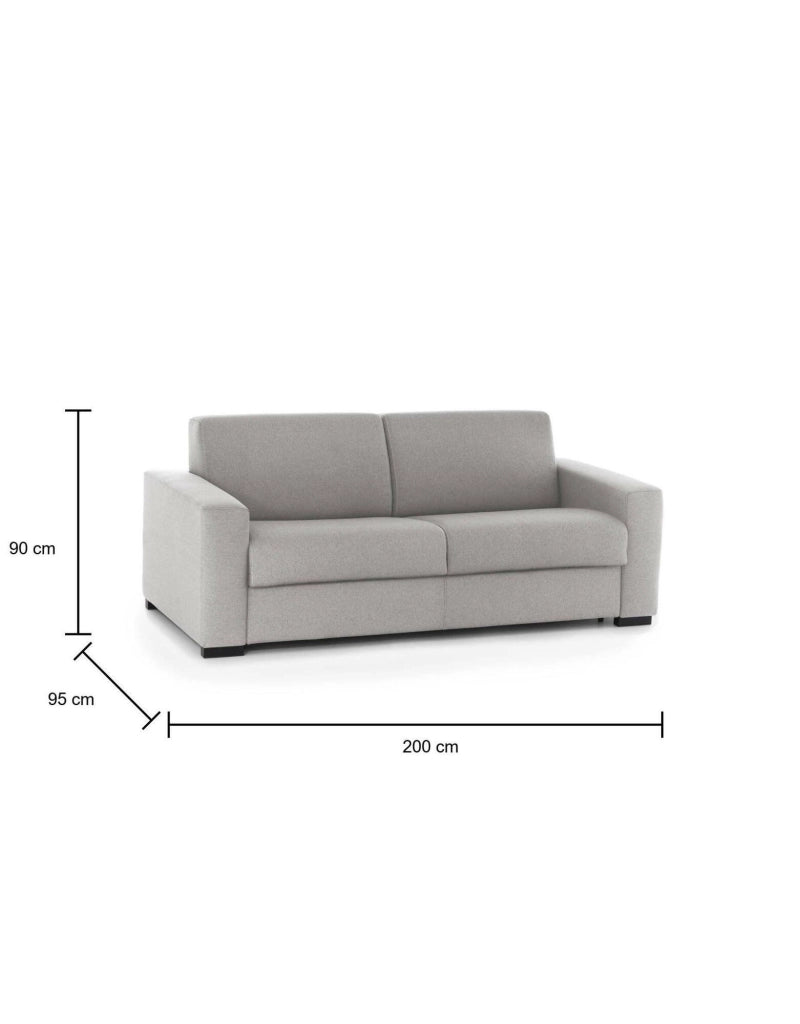 Divano Letto Andymion, Divano a 2 posti Large, Made in Italy, SofÒ  Soggiorno con apertura girevole, in tessuto imbottito, con Braccioli standard, cm 200x95h90, Grigio