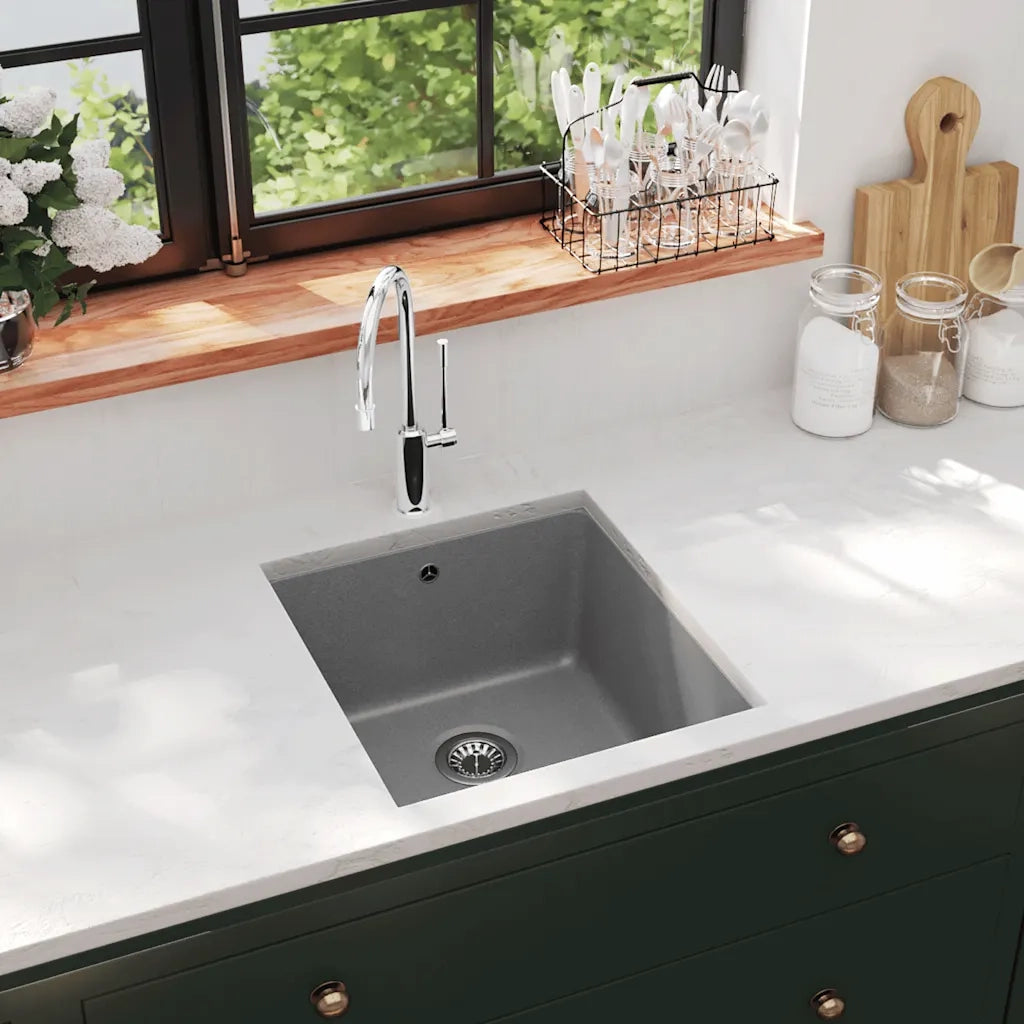 Lavello da Cucina in Granito Vasca Singola-Lavandino-Lavabo Grigio 529328