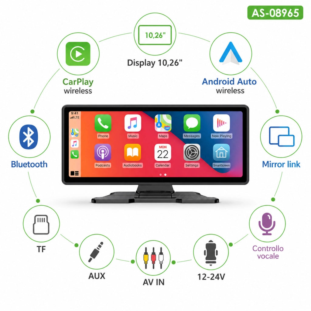 DISPLAY TOUCH DA APPOGGIO PORTATILE 10,26" CARPLAY ANDROID AUTO WIRELESS AS08965