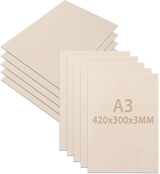 Pannello Multiplo 10 Pezzi A3 - 420 x 300 mm - 3 mm di Spessore - Legno Non Lavorato - Pannelli di Legno di Balsa - Per Fai da Te - Pannelli di Legno