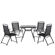 Set da pranzo all'aperto in acciaio Nero 5 pezzi tavolo sedie pieghevoli 4 posti giardino moderno