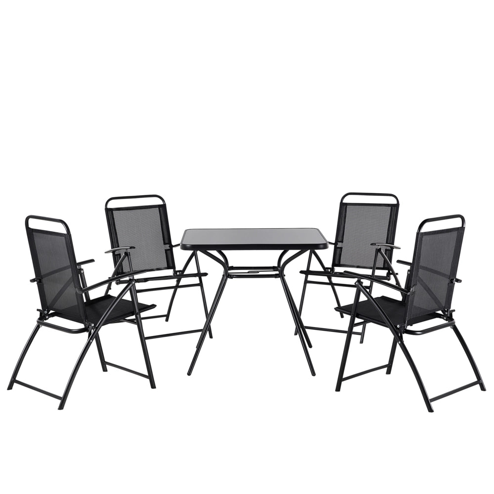 Set da pranzo all'aperto in acciaio Nero 5 pezzi tavolo sedie pieghevoli 4 posti giardino moderno