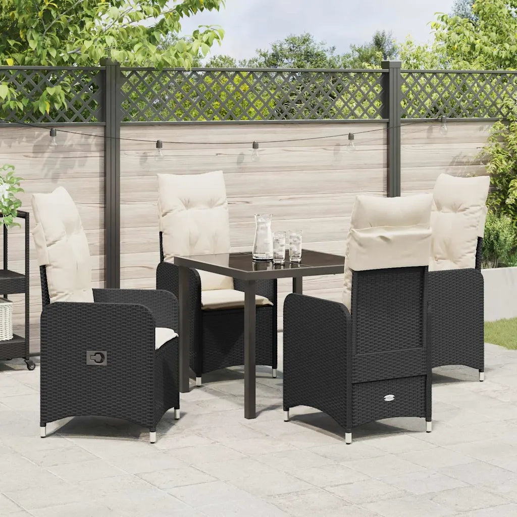 Set da Pranzo per Giardino con cuscino 5 pcs Nero polyrattan 3379633
