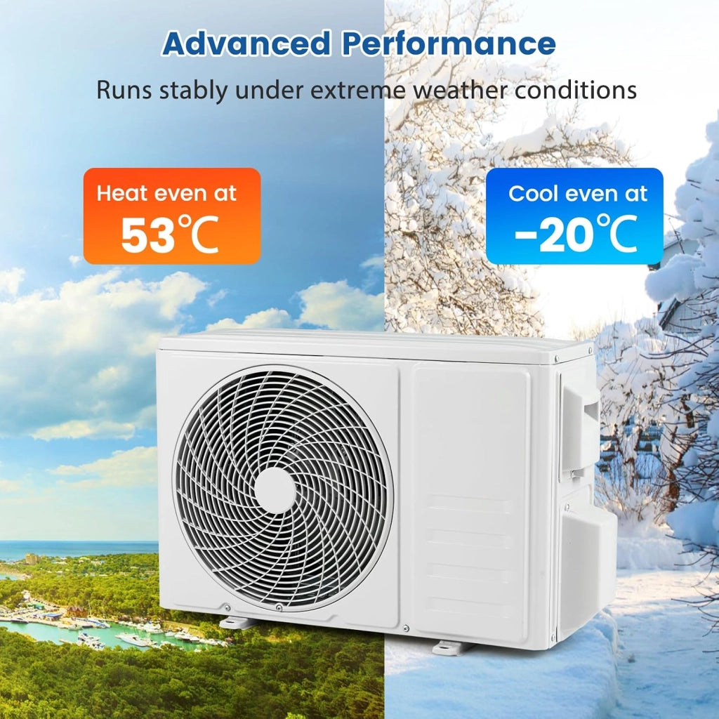 Split Condizionatore 9000 BTU Inverter R32 A++, Climatizzatore Eco, Riscaldamento/Raffreddamento/Deumidificazione, 7 Modalità, 8 Velocità del Ventilatore, Timer 24 Ore, Accessori Inclusi